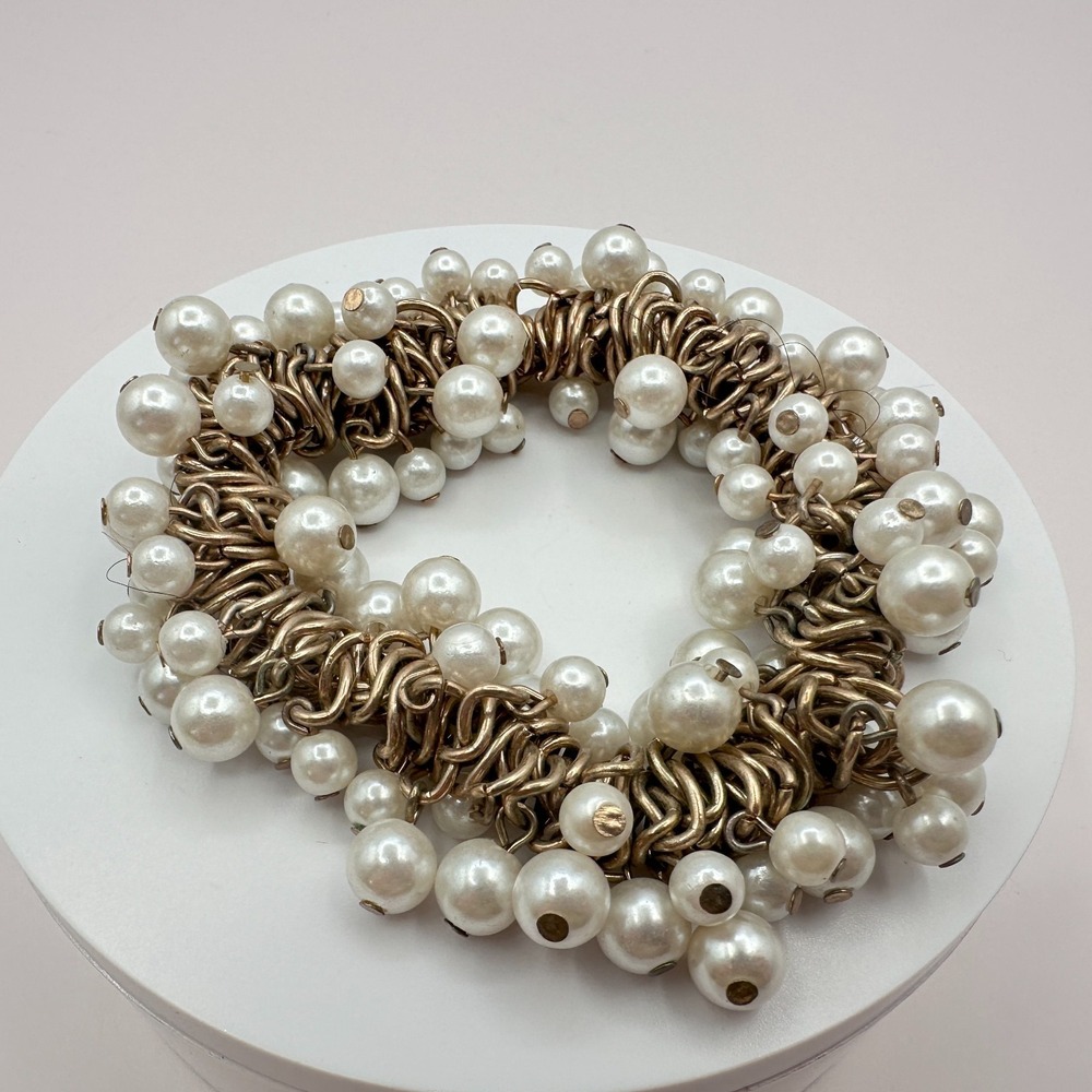 Vintage Gold Tone Faux Pearl Chunky Bracelet - Bridal Gift